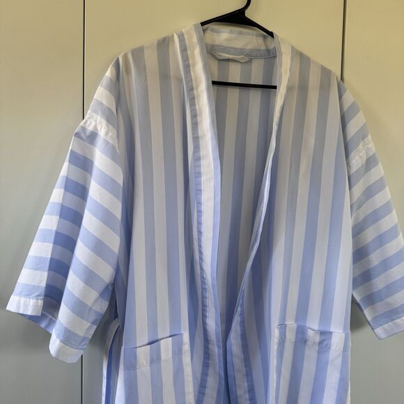 Vintage 90's Women's Classic Blue & White Striped 100% Cotton Long Robe Kimono - Picture 3 of 9